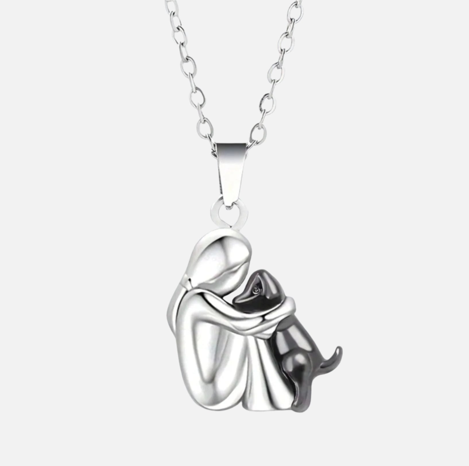 Halskette mit Hundemotiv-Anhänger, silberfarben, Hund mit schwarzgrauem Akzent