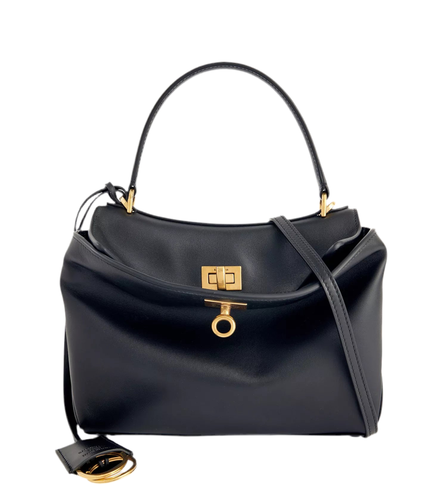Auriane Fiorenza Handtasche in Schwarz mit goldener Schnalle und kurzem Schultergurt