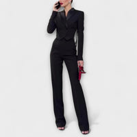 Noa - Schwarzes Perlenbesetztes Rückenfreies Kurzes Blazer Set