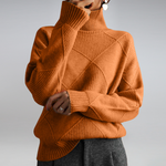 Weicher Pullover mit Stehkragen, Rippenstrick und Rauten-Design, rostbraun