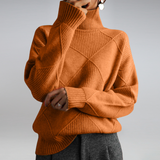 Weicher Pullover mit Stehkragen, Rippenstrick und Rauten-Design, rostbraun