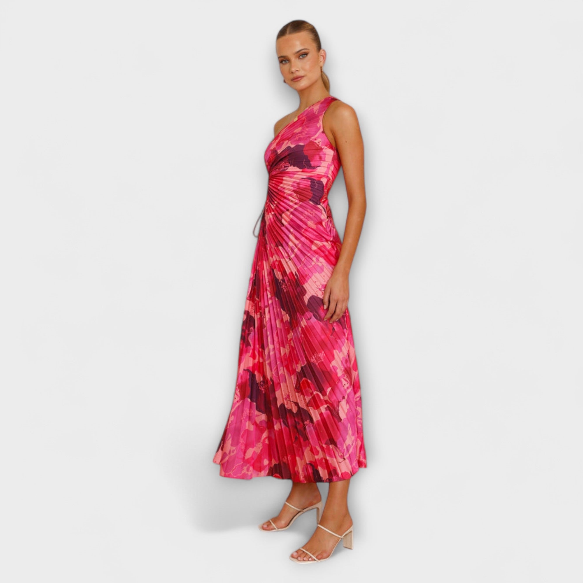 Rosaes Maxikleid mit Cut-out am Oberteil, figurbetontes Design bis zum Knöchel