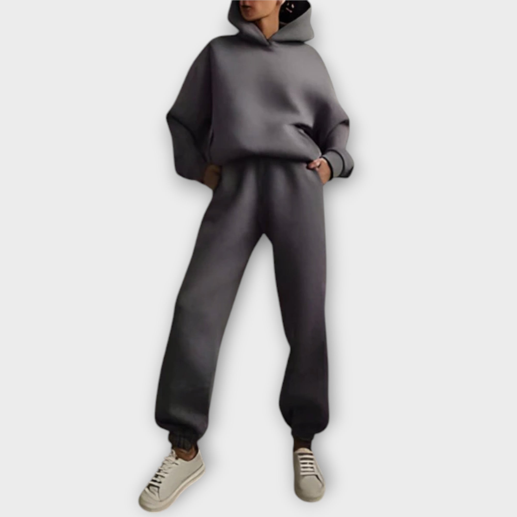 Jogginganzug mit Kapuzenpullover und Jogginghose, dunkelgrau; lockere Passform