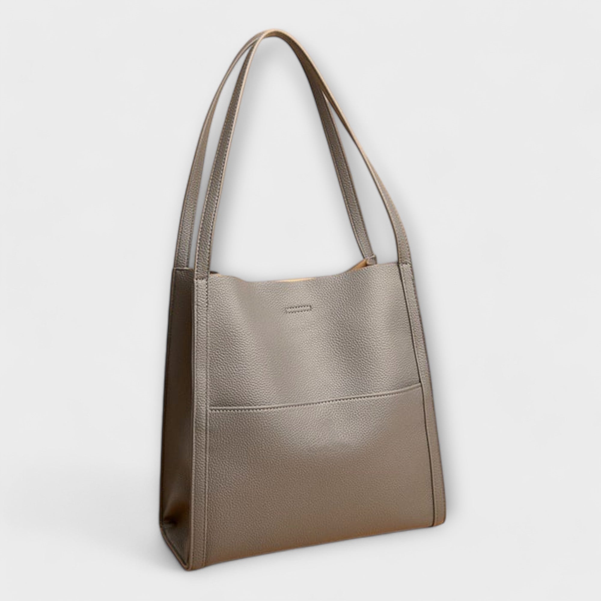 Handtasche aus Leder in Taupe mit zwei Henkeln und schlichter Vorderseite