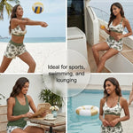 Tankini-Set mit olivgrünem Trägertop und gemusterten Palmprint-Shorts