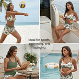 Tankini-Set mit olivgrünem Trägertop und gemusterten Palmprint-Shorts