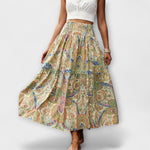 Schwingender Midi-Rock mit Paisley-Muster in Pastell (Blau/Grün) auf hellem Grund
