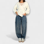 Jeans im Carpenter-Stil aus dunkelblauem Denim mit weitem Schnitt und Glitzerdetails