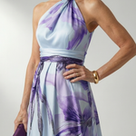 Maxikleid mit Blumenprint, Neckholder-Knoten am Hals und Taillengürtel, fliederfarben