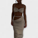 Set aus Zopf-Crop-Top und Maxirock, taupe-beige changierend