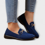 Blaue Loafer mit Metallösen-Schnalle und flacher Sohle