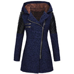 Winterjacke in Dunkelblau mit Samtkapuze, Reißverschluss und gesteppten Ärmeln