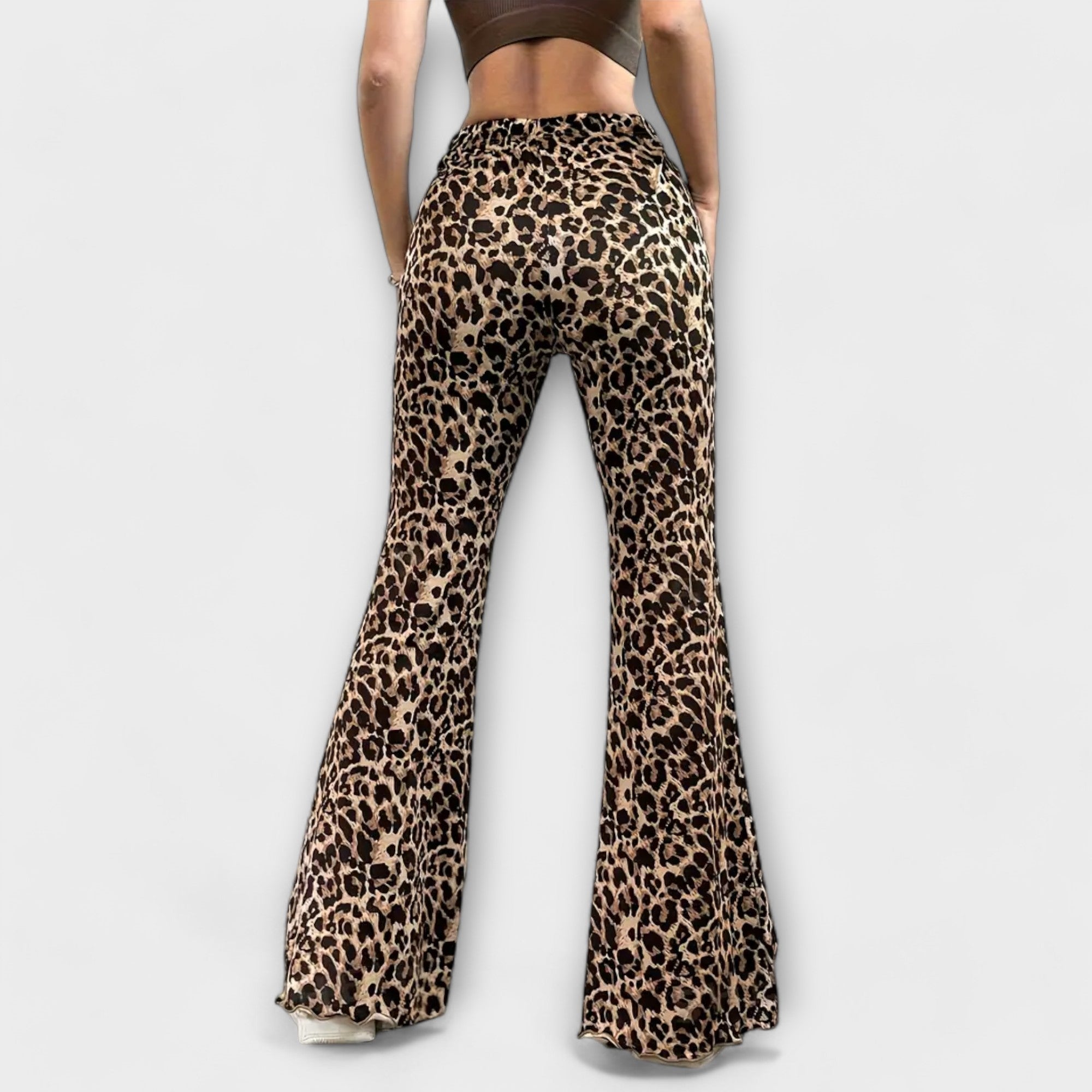 Leopardenmuster-Schlaghose mit hohem Bund und weitem, ausgestelltem Bein