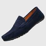 Orthopädischer Slipper aus Velours, marineblau, mit Schlupfverschluss und flacher Profilsohle