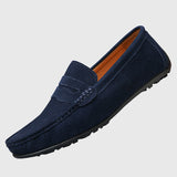 Orthopädischer Slipper aus Velours, marineblau, mit Schlupfverschluss und flacher Profilsohle