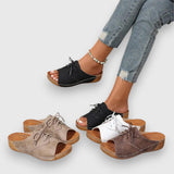 Vintage Stil Sandalen im Farb-Mix: schwarz, beige, braun, weiß; offene Zehen, Schnürung
