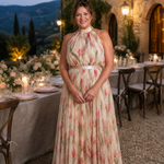 Midi-Kleid mit Halter und Blumenmuster, ärmellos, hoher Ausschnitt, langer, luftiger Rock