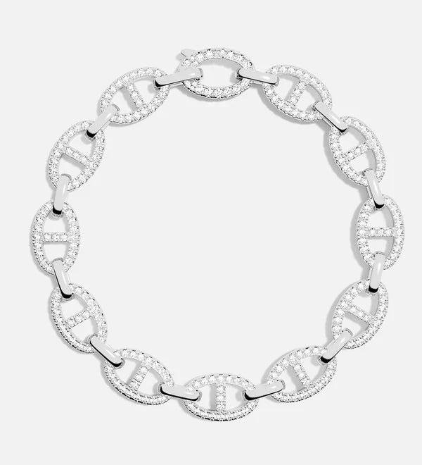 Isla Marina Armband, silberfarbenes Gliederarmband mit ovalen Zirkonia-Aufsätzen
