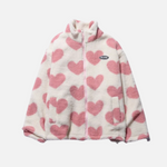 Doppelseitiger Herzmantel, rosa: Fleece-Jacke mit rosa Herzmuster und Reißverschluss