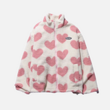 Doppelseitiger Herzmantel, rosa: Fleece-Jacke mit rosa Herzmuster und Reißverschluss
