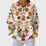 Gemustertes Langarmshirt mit Rundhalsausschnitt und Knopfleiste, mehrfarbig