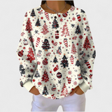 Weißer Pullover mit rotem Weihnachtsmuster und langen Ärmeln