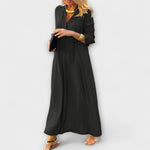 Bequemes Maxikleid mit V-Ausschnitt, langärmlig, locker fallend, schwarz