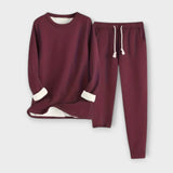 Bordeauxfarbenes Thermo-Fleece-Set: Langarmshirt und Jogginghose mit Kordel