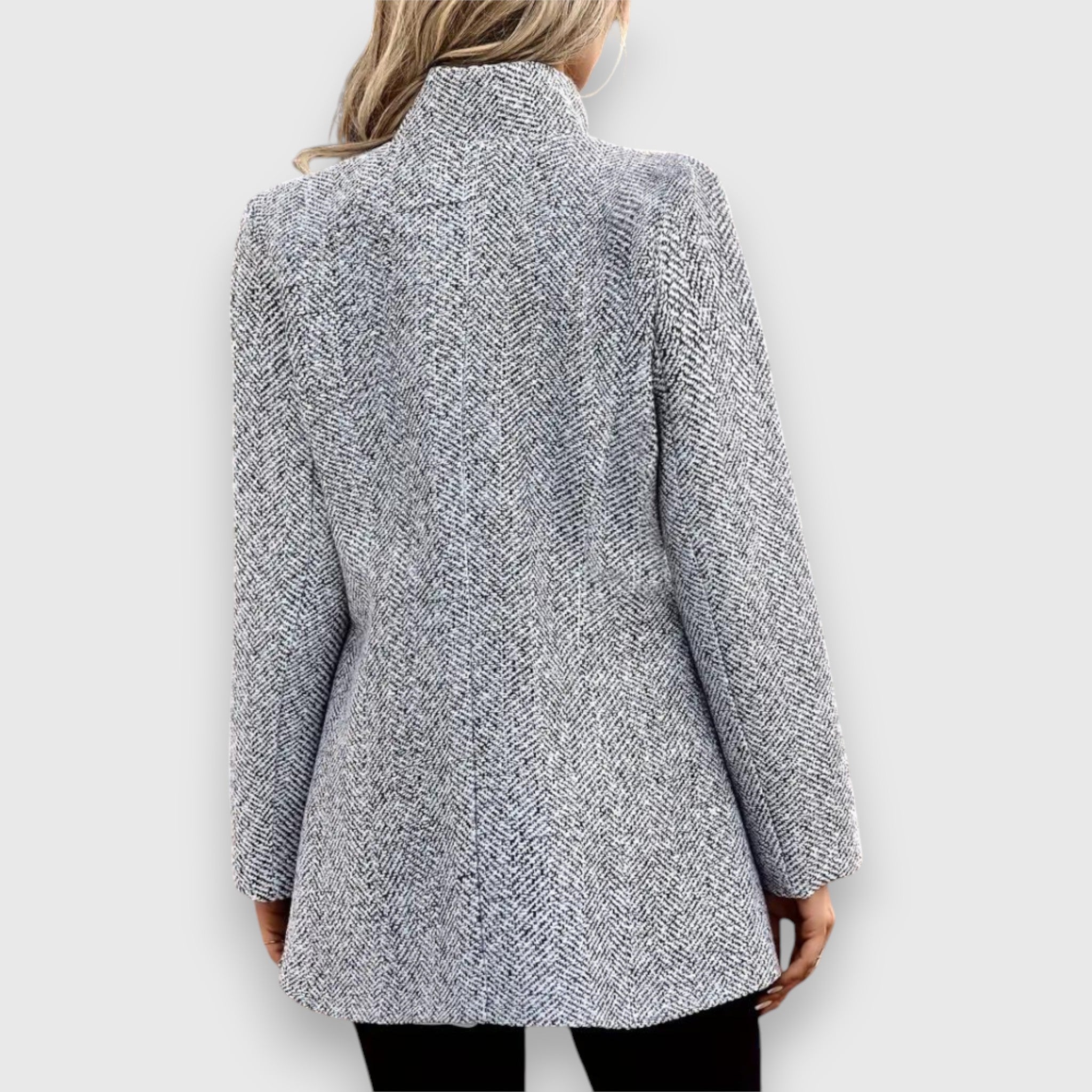 Grau strukturierter Tweed-Blazer mit Rückenfalten und langen Ärmeln