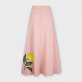 Rosa Midi-Rock mit Zitronen-Print, flacher Bundpartie und geradem Saum