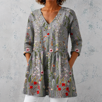 Amélie | Lange Bluse aus Leinen mit Wildblumenstickerei