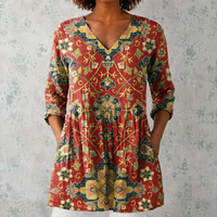 Léa | Lange Bluse aus Leinen mit orientalischem Medaillonmuster