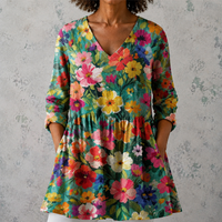 Nora | Lange Bluse aus Leinen mit floralem Gartenmuster