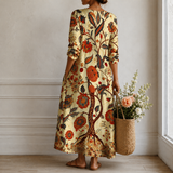 Maxikleid mit buntem Blumen- und Rankenmuster, ausgestellter Saum, 3/4-Ärmel