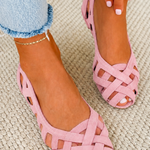 Emma geflochtene Sandalen, rosafarbene Riemchen mit offenen Zehen