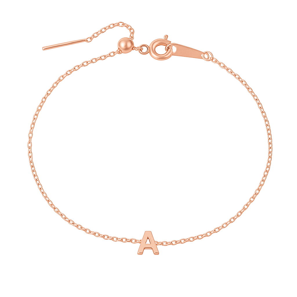 Roségoldfarbenes Initialen-Armband mit Kettenband und Anhänger „A“