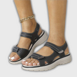 Komfortsandalen in dunkel, verstellbarer Riemen, offene Zehen, robuste Profilsohle