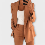 Damen-Anzugset mit Blazer und Hose, brauner Ton, mit Revers