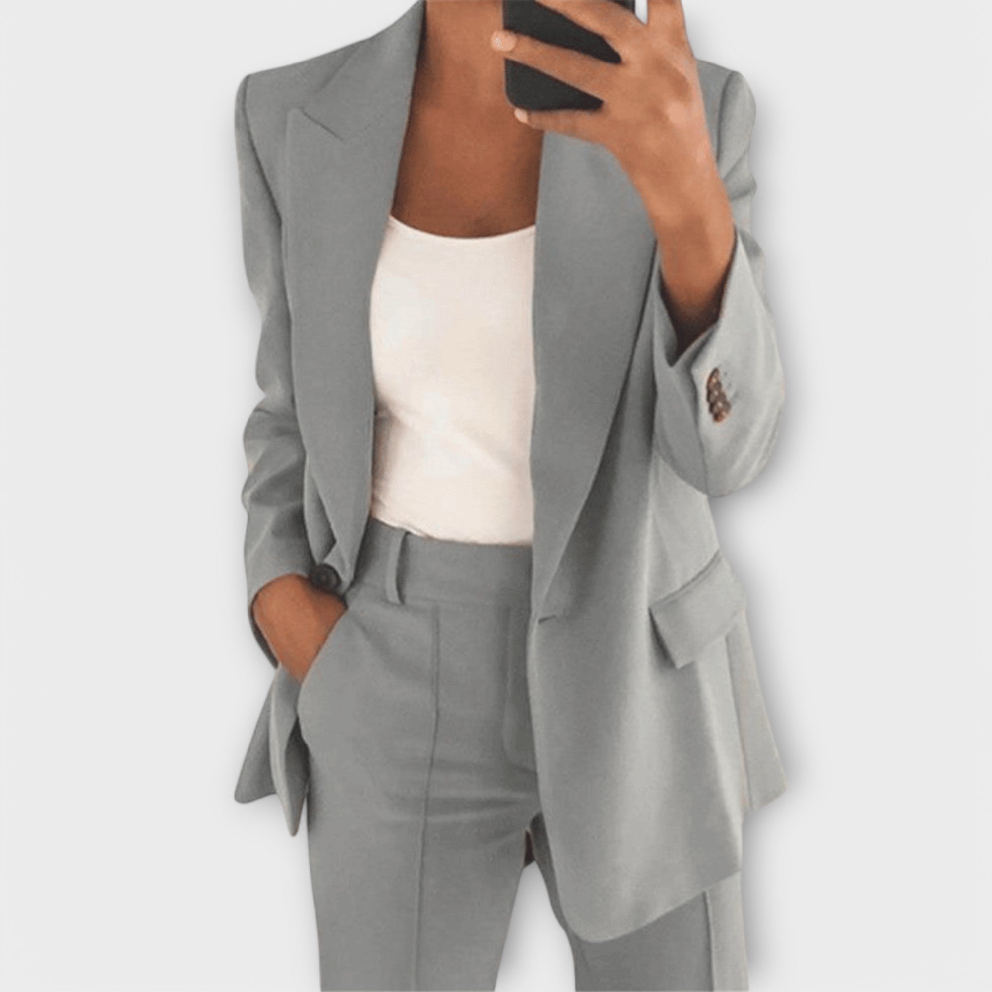 Damen-Anzugset mit Blazer und Hose, hellgrau, mit Revers