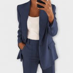 Damen-Anzugset mit Blazer und Hose, dunkelblau, mit Revers
