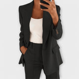 Damen-Anzugset mit Blazer und Hose, schwarz, mit Revers und Knöpfen