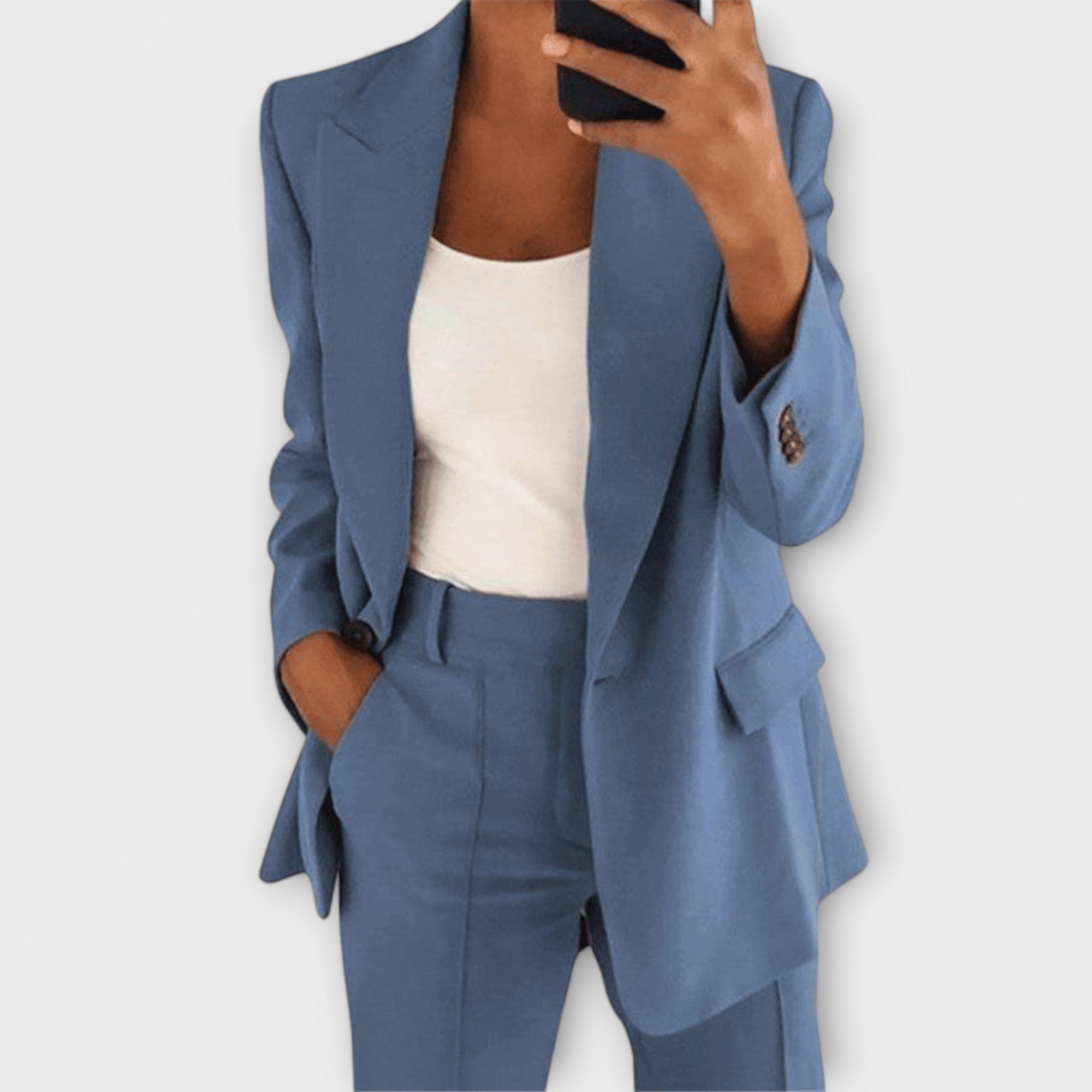 Damen-Anzugset mit Blazer und Hose, hellblau, mit Revers