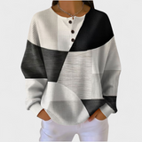 Gestrickter Pullover in Schwarz, Grau und Weiß mit Knopfleiste und weiter Passform
