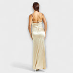 Satin-Kleid Elfenbein, Rückansicht mit Trägerschnürung und bestickten Trägern