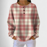 Karierter Henley-Pullover mit Knopfleiste, langen Ärmeln und geripptem Halsausschnitt