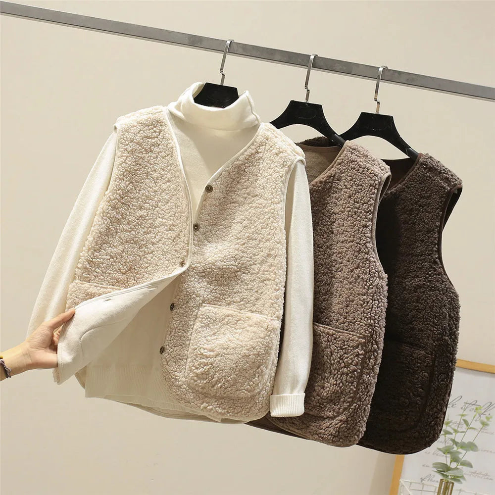 Klassischer Strickcardigan in Beige und Braun mit Knopfleiste, Stehkragen und Taschen