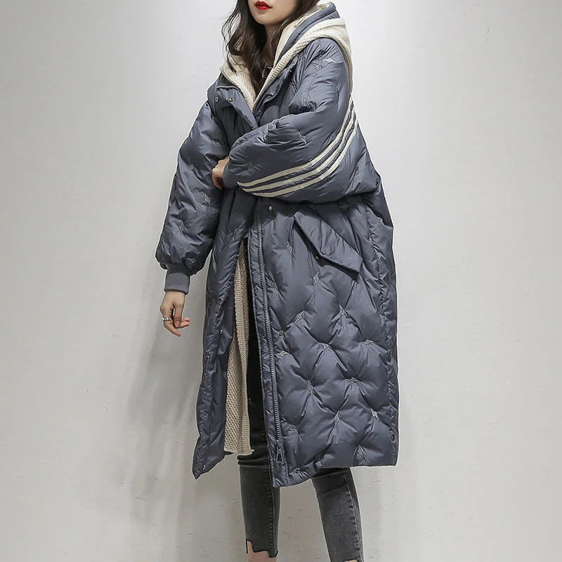 Gestepper Mantel mit Kapuze, dunkelgrau, beiges Kapuzenfutter und Strickbündchen