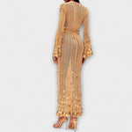 Maxi-Strickkleid mit Rückenfalten und Pailletten-Dekor, lange Ärmel