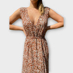 Serephina Boho-Maxikleid ärmellos mit V-Ausschnitt, geraffter Taille und Blumenprint