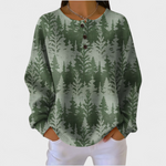 Grüner Sweatshirt mit Baum-Muster und Knopfleiste vorn